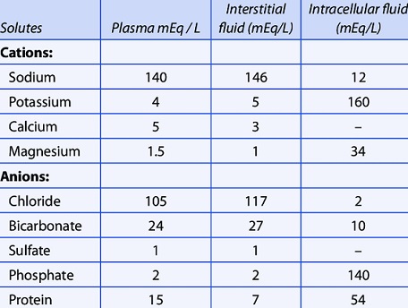 Electrolyte Composition of Body Fluid Compartments