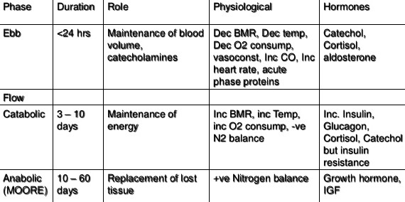 Summary of the Ebb and Flows phases of Injury